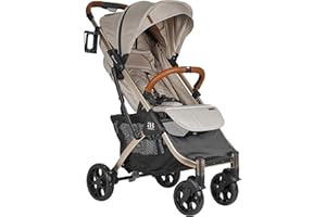 AMONEV Amababy Lightweight Pushchair, Premium Compact Travel Stroller. Fully Reclining Seat Buggy Suitable for Toddlers and Children (Cream)