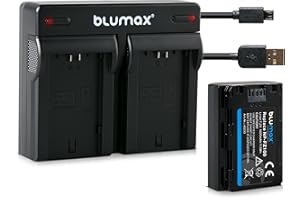 Blumax Bateria do Sony NP-FZ100 1600 mAh + Mini ładowarka podwójna NP-FZ100 Charger | pasuje do Sony Alpha 7 III/Alpha 7R III/Alpha 9 || w zestawie kabel micro USB