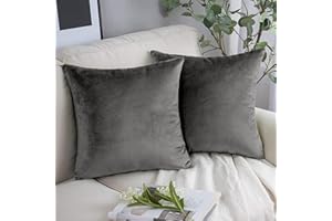 Yorkshire Bedding Cushion Covers 45 x 45 (Pack of 2) - Luxury Velvet Square Throw Pillow Cases - Decorative Soft Grey Cushion Cover for Sofa Couch Bedroom with Invisible Zipper, 18x18 Inches