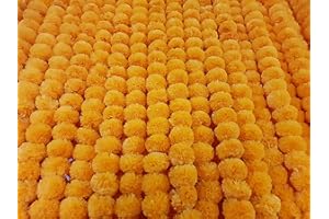 DECORATION CRAFT 5 Pc Marigold Garland 5 Ft Long Strands of Artificial Marigold Flowers Diwali Decorations Home Indian Décor for Pooja Wedding Spring Bush Floral Faux Garland Día de Muertos Décor Day of Dead (Orange)