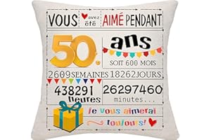 Bommex Cadeaux d'anniversaire de 50 Ans Cadeaux de décoration d'anniversaire Housses de Coussin d'anniversaire de 50 Ans Cadeaux de 50 Ans (50)