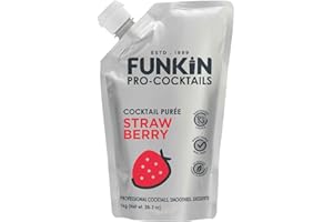 FUNKIN Strawberry Puree Cocktail Mixer | Made with Real Fruit | Fresh Fruit Puree for Professional Cocktails, Smoothies, & Desserts | 0% ABV | Resealable Pouch | 1kg, Pack of 5