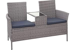 Mendler Divano Sofa per l'esterno Doppia Seduta portavivande HWC-E24 polyrattan Grigio Cuscini Grigio