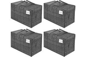 VENO Bolsa Organizadora Gruesa de Gran Tamaño con Asas Fuertes y Cremalleras para Viajes, Transporte, Universitario, Mudanza, Camping, Embalaje, Esenciales para la Casa (Cuadros Negros, Pack de 4)