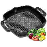 Velaze Griddle Pans Pre-Seasoned Cast Iron Frying Pan Square with Double Handle for Induction, Electric & Gas Hobs Grill Stea