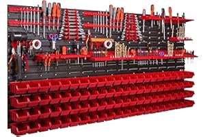 BOTLE Sistema de rodamientos, estante de pared, 1728 x 780 mm, soportes para herramientas, 88 unidades Cajas apilables