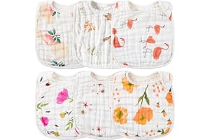 WATINC 6 Stücke Baby Lätzchen für Junge und Mädchen Rosa Bio Baumwolle Lätzchen Abwaschbar Wasserdicht Kinderlätzchen mit Verstellbare Druckknöpfe für Geburtstagsgeschenke