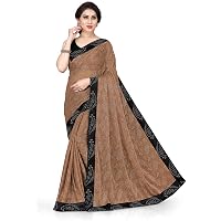 SOURBH New Fancy Lycra Embellished Contrast Border Woven Saree For Women With Blouse Fabric