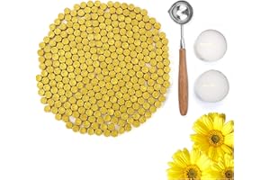 ‎KELZIA Kelzia Veganes Siegelwachs - Achteckige Siegelwachsperlen mit 2 Teelichtern & 1 Schmelzlöffel, ohne Wachsstempel - Stempelwachs zur Versiegelung & Dekoration von Briefen - 230 Stück (Gold)