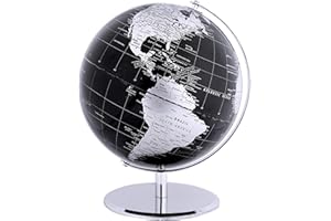 TOPGLOBE Globe terrestre 20 cm avec base en métal - Décoration éducative/géographique/moderne de bureau - Noir métallique