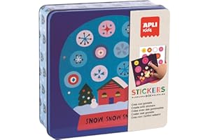 APLI Kids 19245 - Juego de Pegatinas con Formas en Caja metálica Modelo Navidad - Juego de gomets temáticos para completar Las Ilustraciones