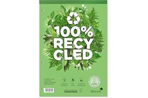 Silvine A4 Premium Recycled Refill Pad. Lined with Margin,White, 120 Pages of 100% Recycled Paper. Ref R101