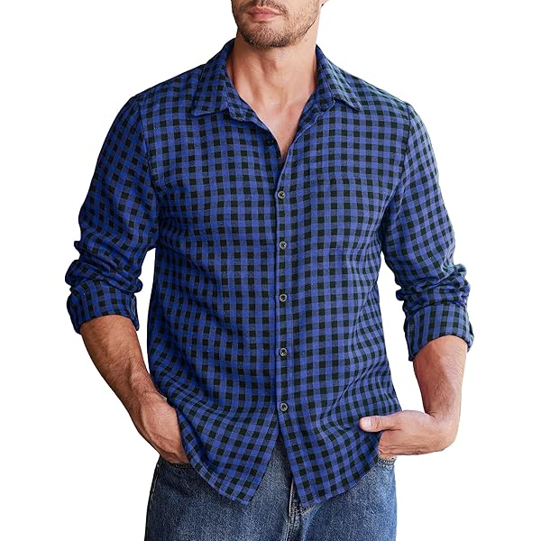 JOGAL Geruit overhemd voor heren, lange mouwen, regular fit, Trachtenhemd, button down, katoen, vrijetijdshemd met zak, bruin, XL
