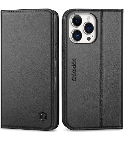STILGUT Book Case Lederhülle Für IPhone 14 (6.1") - Klapphülle Mit Blickschutz, Handarbeit, Wireless Charging Kompatibel - Schwarz