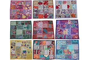 PUSHPACRAFTS Indische Vintage-Heimdekoration, Baumwolle, quadratisch, mit Stickerei und Patchwork, 41 x 41 cm, 10 Stück (mehrfarbig) (buntes Tukri)