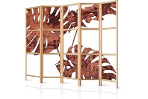 murando - Biombo XXL Tropical Hojas Monstera 225x171 cm 5 Paneles Lienzo de Tejido no Tejido Tela sintética Separador Madera Design Moda Hecho a Mano Home Office Japón b-C-0385-z-c