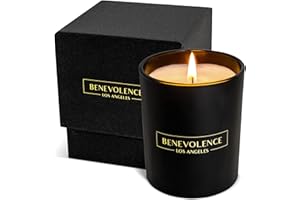 BENEVOLENCE LA Premium Rose & Sandalwood Hand Poured Scented Candles, 227 g | 45 Hour Burn, Long Lasting, Highly Scented, All Natural Soy Candles | Relaxing Aromatherapy Candle with Matte Black Glass Gift Box