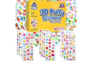 Purple Ladybug 900+ PCS Assorted 3D Stickers for Kids - Back to School Supplies - 40 Sheets of Fun Craft and Reward Stickers Featuring Stars, Animals, Cars & More - Travel Activity & Scrapbooking