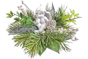 Passion MaDe Grabgesteck Grabgestecke künstlich mit Schleife Grabschmuck Grabaufleger künstliche tannenzweige Grab Urnengrab Friedhof Grabdeko Deko Schutzengel (33 - Engel Schleife)