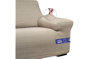 BLUZIMAN® - Funda Sofa Gruesa Premium, Funda de Sofá Elastica Ajustable Hecho en España de Algodón Mixto, con Reposabrazos (130-170 cm. 2 PLAZAS, Lino)