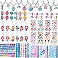 Mermaid Party Favours, 84pcs Mermaid Theme Party Favors Set-Mermaid Loot Bags Hair Clips Stickers Slap Bracelets etc Mermaid Birthday Party Favors for Girls Mermaid Birthday Decorations Supplies
