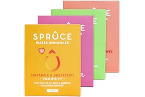 SPRUCE Sugar-Free, Low Calorie Water Enhancer – Hydrate, Support Immunity, Heart, Brain & Bones, Boost Metabolism & Energy with Ginseng & Ginkgo, 4 Flavours – Raspberry, Cherry, Lime, Pineapple, 48 Sachets