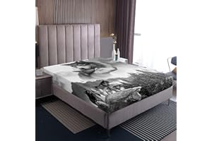 LOUSSIESD Wolf Drucken Bettlaken für Kinder Schlafzimmer Dekor 3D Tier Spannbetttuch 90x200cm Mikrofaser Jungen Mädchen Weiß & Schwarz Wolf Spannbettlaken Tiere Raumdekor