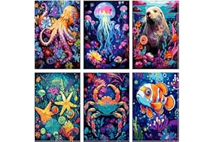 Jawecci 6 Pack Sea Animals Paint by Numbers Kit Adults, Adults Octopus Starfish Painting by Number Kits on Canvas, Easy Acrylic Arts Crafts Beginners for Gifts Home Decor