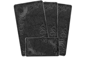 emmahome ROMANY GYPSY WASHABLE 4PCS MAT/RUG SET, CARAVAN/MOBILE HOME TOURER SIZES, 67X120CM, MARIKA (Anthracite)