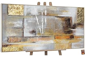 ‎YS YS-Art Abstrakt Acryl Gemälde auf Leinwand goldene Abstraktion handgemalt Wandbilder Wohnzimmer modern Jugendstil Wohndekor Bilder Büro echte Kunst mit Rahmen 120x60 cm