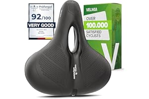 VELMIA Bike Seat with Ergonomic 3-Zone Concept & Memory Foam, Comfortable Bike Saddle for Men & Women, Cushion for Trekking Bike, Mountain Bike and City Bikes.