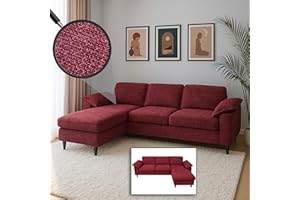 Mendler Sofa-Garnitur HWC-O71, Couch Ecksofa L-Form, Liegefläche Links/rechts, Stoff (320 g/m²) Holz 84x229x140cm - Bordeaux