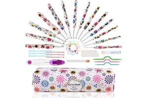 JOZEA Crochet Hooks Set, 14 Sizes 2.25mm(W)-10mm(N) Ergonomic Grip for Arthritic Hands, Soft Rubber Grip Knitting Hooks Set for Crochet Beginners, Knitting Enthusiasts(Red)