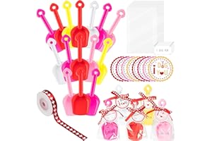 Haooryx 28 Pack Valentines Plastic Toy Party Gift, Plastic Shovels with Valentine's Day Cards I Dig You Stickers Labels Clear Bags 1 Heart Ribbon for Kids Valentine Party Favors School Exchange Prizes