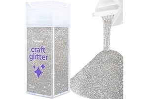 Hemway Craft Glitter Shaker 130g / 4.6oz Glitter for Arts, Crafts, Resin, Tumblers, Nails, Painting, Decoration, Festival, Cosmetic, Body - Ultrafine (1/128" 0.008" 0.2mm) - Silver