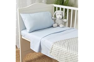 TRAMAS+ Set di Lenzuola per Culla e Miniculla, Lenzuola 100% Cotone Super Morbido per Bebè, Tessili per Cameretta 3 Pezzi con Disegni Allegri - (Culla - 60x120 cm, Celeste)
