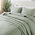 ROARINGWILD Sage Green Queen Size Quilt Bedding Sets with 2 Pillow Shams, Full Lightweight Soft Bedspread Coverlet, Quilted Blanket Thin Comforter Bed Cover for All Season, 3 Pieces, 90x90 inches