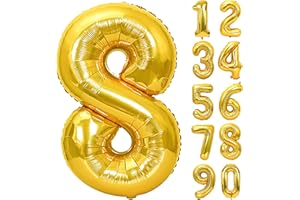 JARTTY Palloncino Numero 8 Oro (102cm), Palloncini Compleanno 8 Anni, Numeri Gonfiabili Compleanno Grandi, Palloncino Numero Foil Gigante