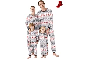 PatPat Pyjama de Noël de la Famille, Ensembles Assortis d’imprimés de Rennes et de Flocons de Neige, Ensemble de Pyjamas pour Couples et Enfants pour Noël