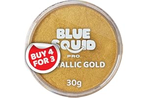 Blue Squid Pinturas faciales Profesionales con Base acuosa, aptas para la Cara y para el Cuerpo, para niños, Adultos y Efectos Especiales, envase Individual (Color Dorado metálico, 30 g)