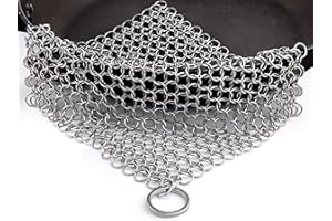 Candure Cast Iron Cleaner Stainless Steel Scourer 7x7 Inch Chainmail Scrubber for All Types of Skillet Griddles, Cast Iron Pans, Grills & Dutch Ovens