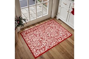 PureCozy Entryway Rug Christmas Door Mat, Small Washable Area Rugs Kitchen Bathroom Office Living Room Mat, Low Pile Xmas Non-Slip Bedroom Carpet for Front Door Entrance Indoor, 60x90 cm