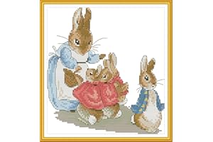 ABEUTY Kits de punto de cruz Peter Rabbit Family para adultos, kit de inicio de costura bordado de 14 unidades, estampado DMC costura fácil principiantes (conejo estampado)