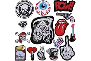 VETPW 15 Piezas Cool Design Termoadhesivos, Patch Stickers, Cráneo Parches Bordados de Hierro en, para Ropa, Mochilas, Chaquetas, Jeans, Sombreros. Reparación y Decoración