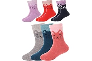 Sandsuced Kids Merino Wool Thermal Warm Socks for Walking Boys Girls Toddlers Winter Hiking Thick Heavy Cosy Boot Cabin Crew Socks 6 Pairs