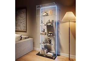 ‎BLSYHDH Glasvitrine Standvitrine,Glasvitrine Stehend mit Led,5 Lagen Glas Holz Glas Vitrine Vitrinenschrank 2 TüR und Schloss Vitrine Glasschrank Display Cabinet Sammlervitrine (Schwarz, 5 Etagen 2 Tür+LED-2)