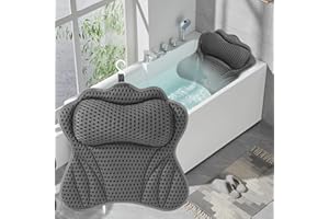NUANGOO Badewannenkissen, Badewannenkissen Nacken, Nackenkissen für Badewanne mit 6 Saugnäpfen, mittels 4D-Air-Mesh-Technologie, stützt Kopf, Nacken, Schultern, Rücken, passend für alle Badewannen (Grau)