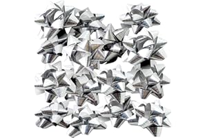 OXYN Set Coccarde Fiocchi Stelle Decorazione per Regali Pacchi Natale Compleanno Feste Matrimoni Confezione Artigianato Confezionamento Autoadesivi Scintillanti Adesive (15pz 8cm, Argento)