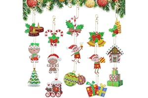 ‎SHEPIN 15 Stück Diamond Painting Weihnachten Anhänger, DIY Diamant Malerei Schlüsselanhänger Diamond Painting Weihnachtsanhänger Doppelseitig Strass Malerei kit Baumschmuck Geschenk (Typ A)