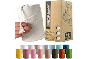 MeriWoolArt Corde Macramé 3mm Coloré Nature - Fil Macramé Corde 200m - Corde de Coton Simple Torsion - Recyclé Oeko-Tex - Bricolage Décoration Intérieure Boho